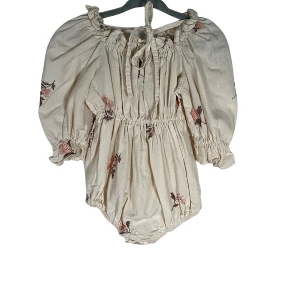 Monbebe Baby Girls Embroidery Puff Sleeve Bubble Romper S Cream - Picture 1 of 6